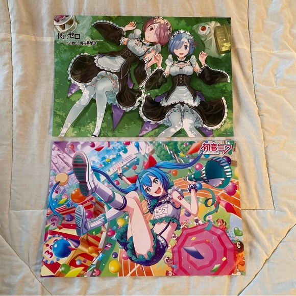 Other - Lot of 2 Horizontal Re:Zero Rem & Ram Anime Hatsune Miku Vocaloid Kawaii Posters